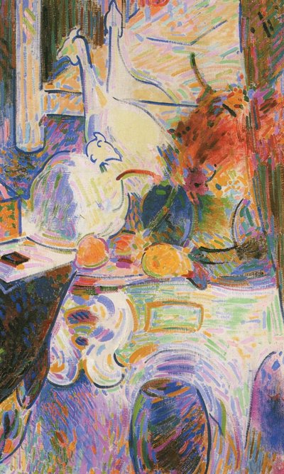 Still Life with Porcelain Guinea Fowl in Front of a Mirror by Curt Herrmann